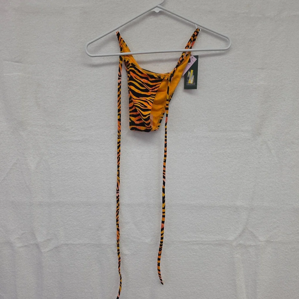 Wild Fable Tiger Print Bikini Bottoms Orange Black Side Tie Extra Cheeky XXS 00